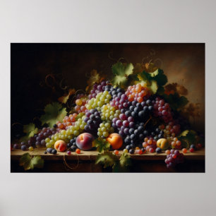 Poster Pintura com vida estática de Frutas e uvas