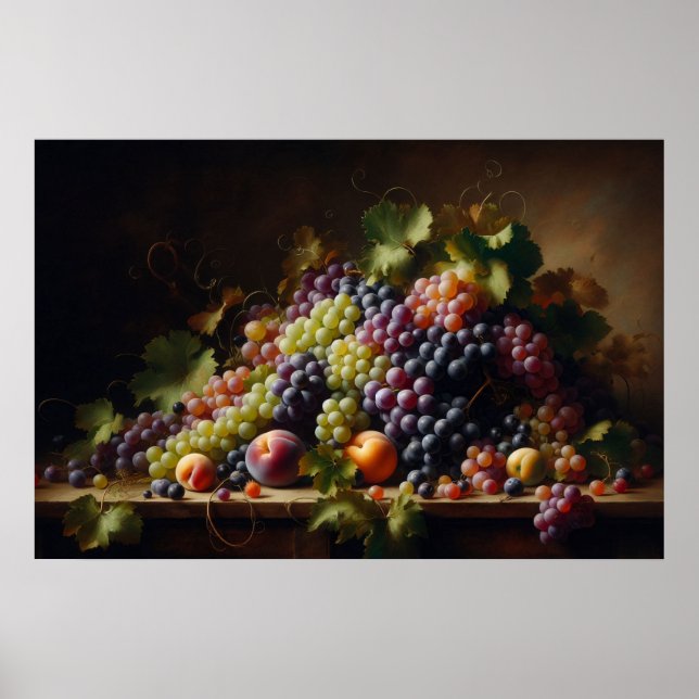 Poster Pintura com vida estática de Frutas e uvas (Frente)