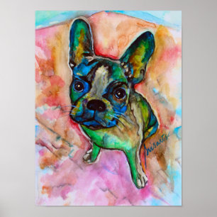 Poster Pintura da aguarela do buldogue francês