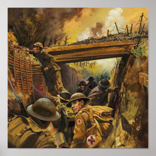 Pôster Pintura da batalha nas trincheiras da guerra
