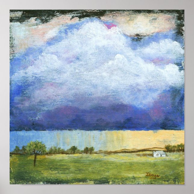 Pôster Pintura da Casa de Paisagem de Abstrato Art (Frente)