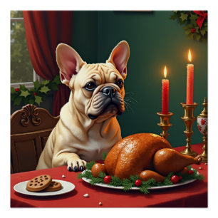 Pôster Pintura da Ceia de Natal do Bulldog Francês