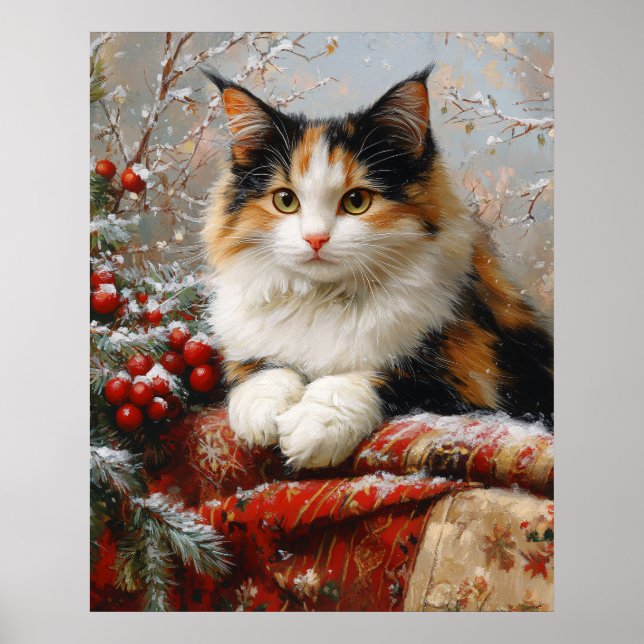 Poster Pintura da Cena de Inverno Calico Cat (Frente)