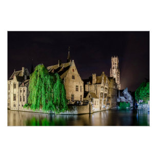 Pôster Pintura da cidade antiga de Bruges e da torre de B
