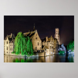 Poster Pintura da cidade antiga de Bruges e da torre de B