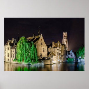 Poster Pintura da cidade antiga de Bruges e da torre de B