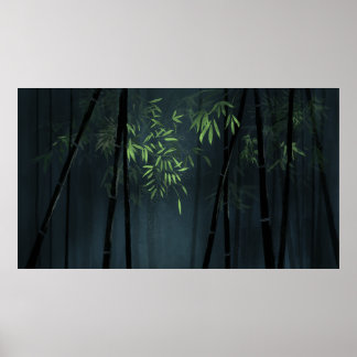 Poster Pintura da Floresta de Bambo Japonesa