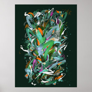 Poster Pintura da floresta noturna