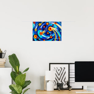 Poster Pintura da Galáxia Azul Turquesa Abstrata Espaço C