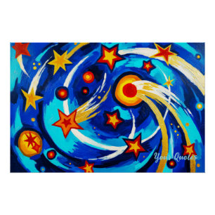 Pôster Pintura da Galáxia Azul Turquesa Abstrata Espaço C