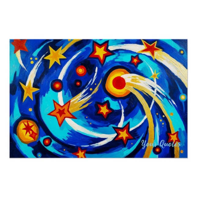 Pôster Pintura da Galáxia Azul Turquesa Abstrata Espaço C (Frente)