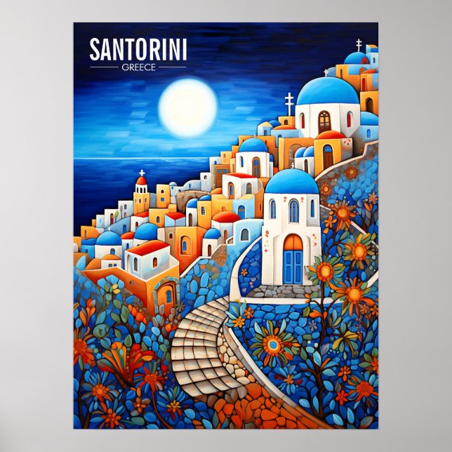 Poster Pintura da Ilha Santorini | Viagem de Grécia | Art (Frente)