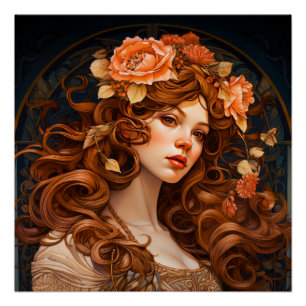 Pôster Pintura da Mulher de Art Nouveau