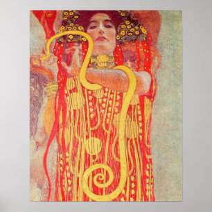 Pôster Pintura da Mulher Vermelha com Cobra de Ouro de Gu