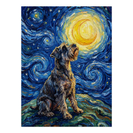 Pôster Pintura da Noite Estrelada com Schnauzer