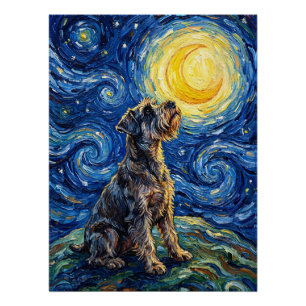 Pôster Pintura da Noite Estrelada com Schnauzer