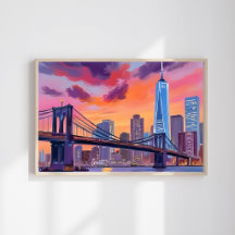 Pintura da Ponte da Silhueta de Nova York aquarela
