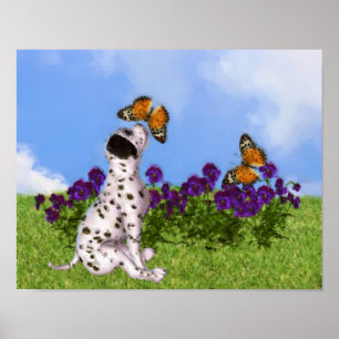 Poster Pintura Dalmácia Puppy Butterflies Pintura Fotogr