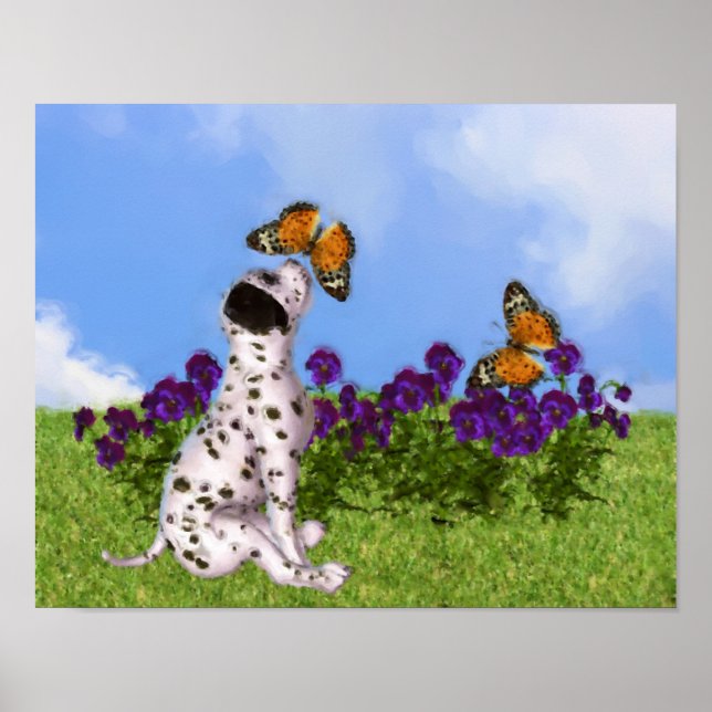 Poster Pintura Dalmácia Puppy Butterflies Pintura Fotográ (Frente)