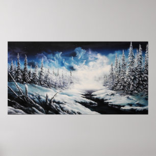 Pôster Pintura das canvas da cena da neve da lua do