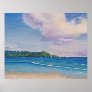 Poster Pintura das Ilhas Havaianas da Baía de Hanalei