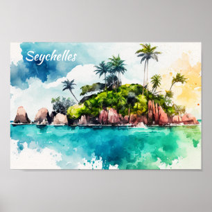 Poster Pintura das Ilhas Seychelles Tropicais