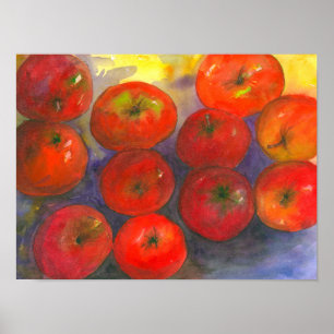 Pôster Pintura das maçãs da aguarela