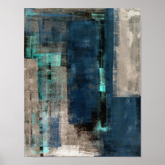 Pôster Pintura de Abstrato azul 'Metro' (Frente)