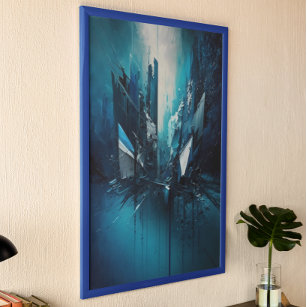 Poster Pintura de Abstrato azul moderno