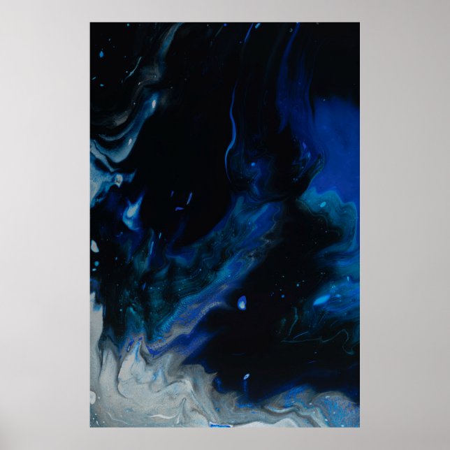 Poster Pintura de abstrato branco e azul (Frente)