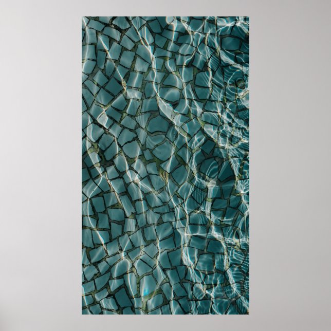 Poster Pintura de abstrato branco e azul (Frente)