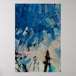 Poster Pintura de abstrato branco e azul