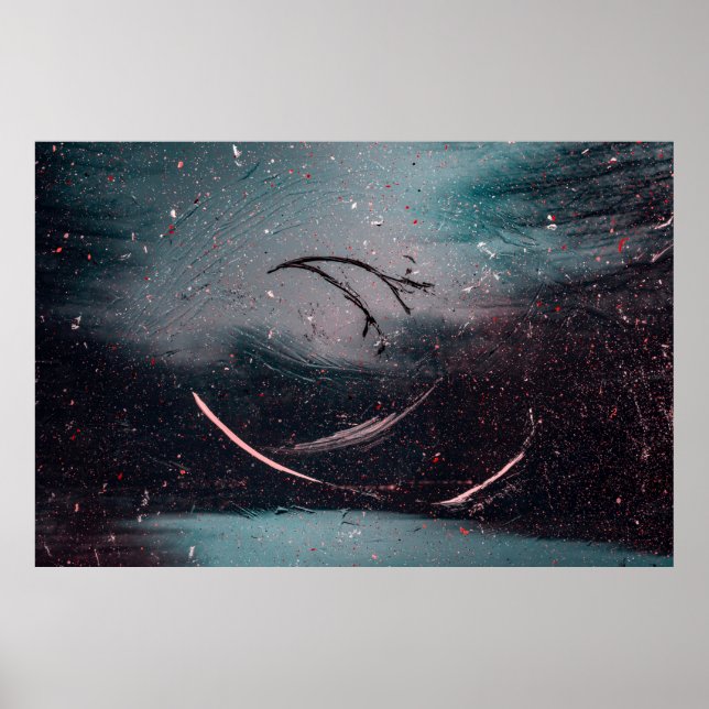 Poster Pintura de abstrato branco e azul (Frente)