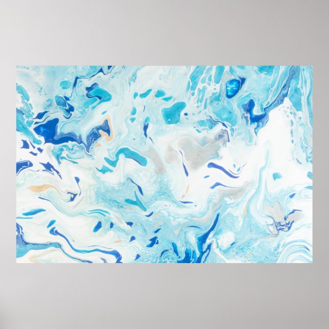 POSTER PINTURA DE ABSTRATO BRANCO E AZUL 3 (Frente)