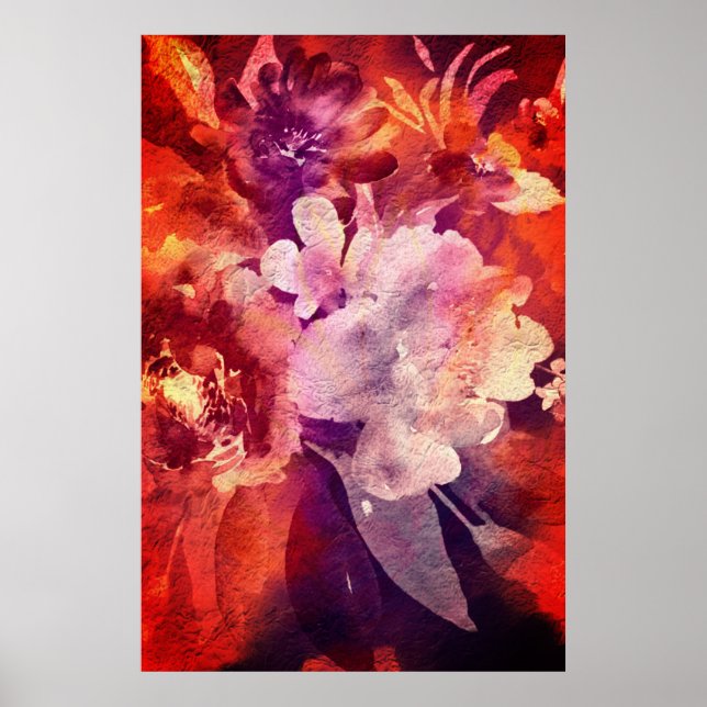 Poster Pintura de Abstrato Floral Artística Burgundy (Frente)