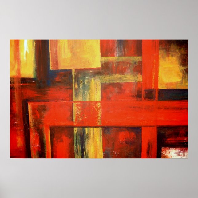 Pôster Pintura de Abstrato Moderno Amarelo Vermelho (Frente)