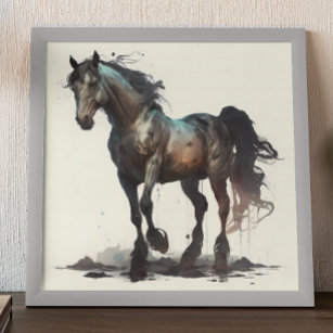Poster Pintura de Abstrato Moderno de Cavalo Negro