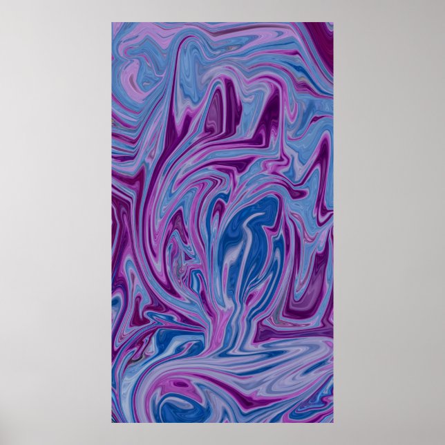 Poster Pintura de abstrato púrpura e azul (Frente)