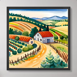 Poster pintura de aldeia fazenda média campo ar limpo