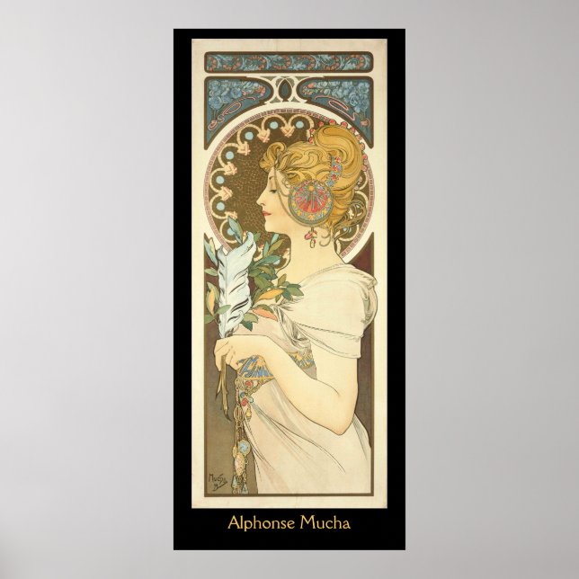 Poster Pintura de Alphonse Mucha em preto (Frente)