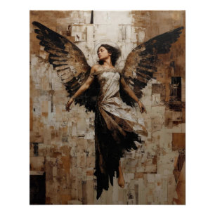 Pôster Pintura de Anjo Alado Etéreo em Tons Terrosos