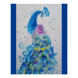 Pôster Pintura de Aquarela Azul Elegante