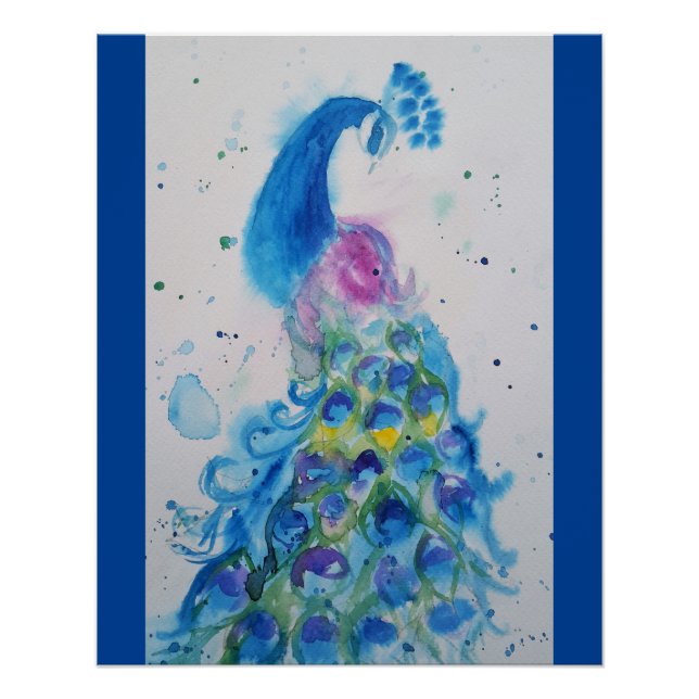 Pôster Pintura de Aquarela Azul Elegante (Frente)
