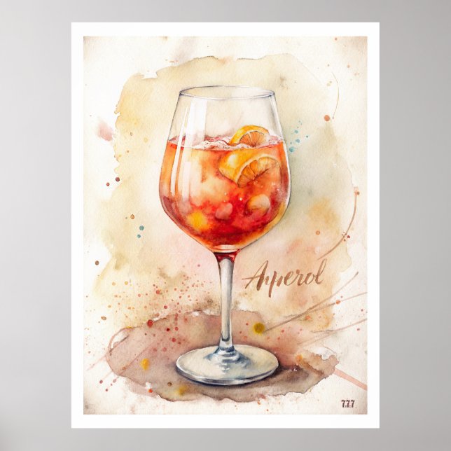 Poster Pintura de Aquarela de Spritz Aperol (Frente)