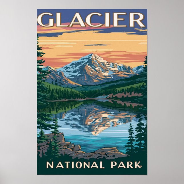 Poster Pintura de Aquarela do Glaciar National Park Monta (Frente)