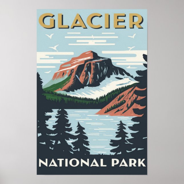 Poster Pintura de Aquarela do Glaciar National Park Monta (Frente)