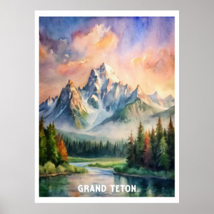 Poster Pintura de Aquarela do Parque Nacional do Grande T