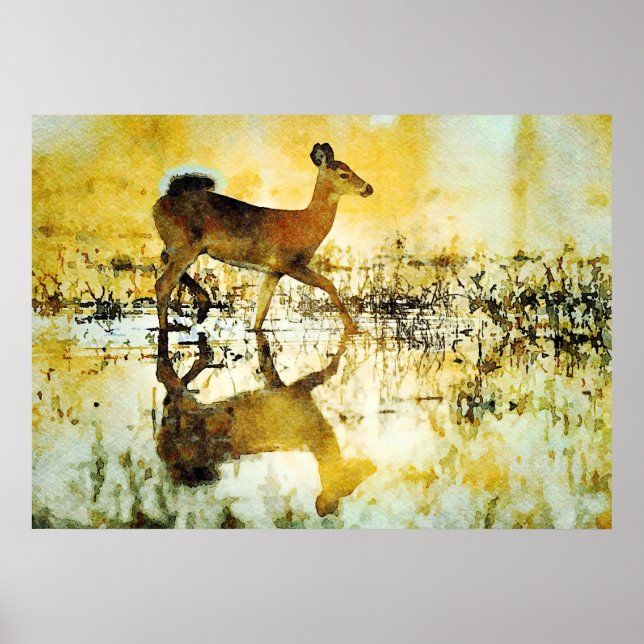 Poster Pintura de Aquarela Gorgeia Whitetail Deer Doe (Frente)