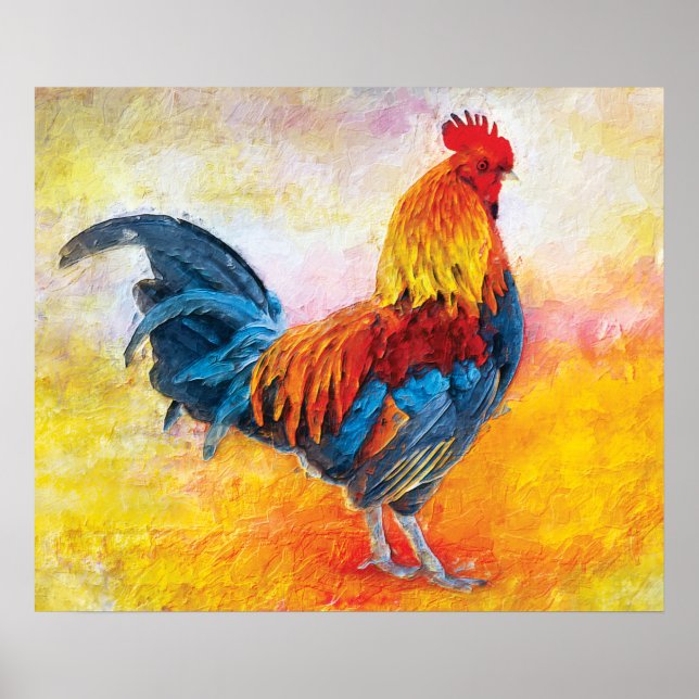 Poster Pintura de Arte Digital Colorida Rooster (Frente)