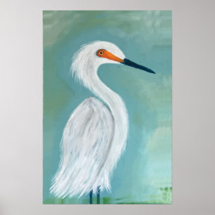 Poster Pintura de arte fina com Egret branco do excelente